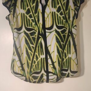 Worthington Green and Black Abstract Blouse